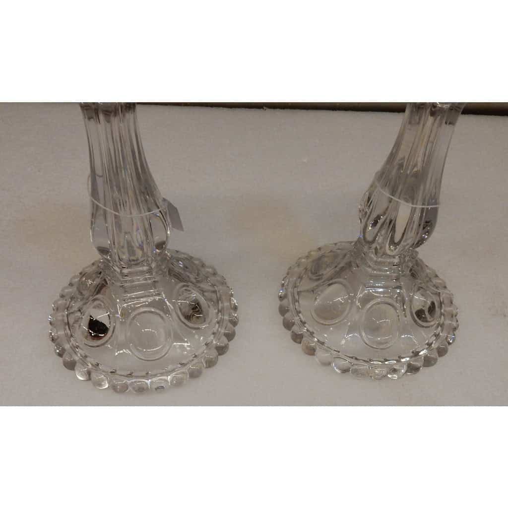 1950′ Paire de Bougeoirs Baccarat Bases Perlées | Biron 1950′ Paire de Bougeoirs Baccarat Bases Perlées