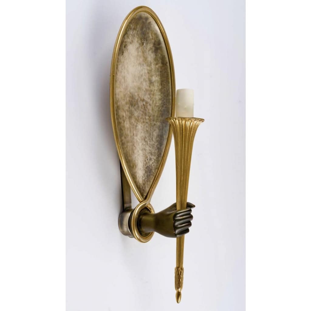 1960 Paire d'appliques torchères en bronze Maison Jansen 1960 Paire d'appliques torchères en bronze Maison Jansen