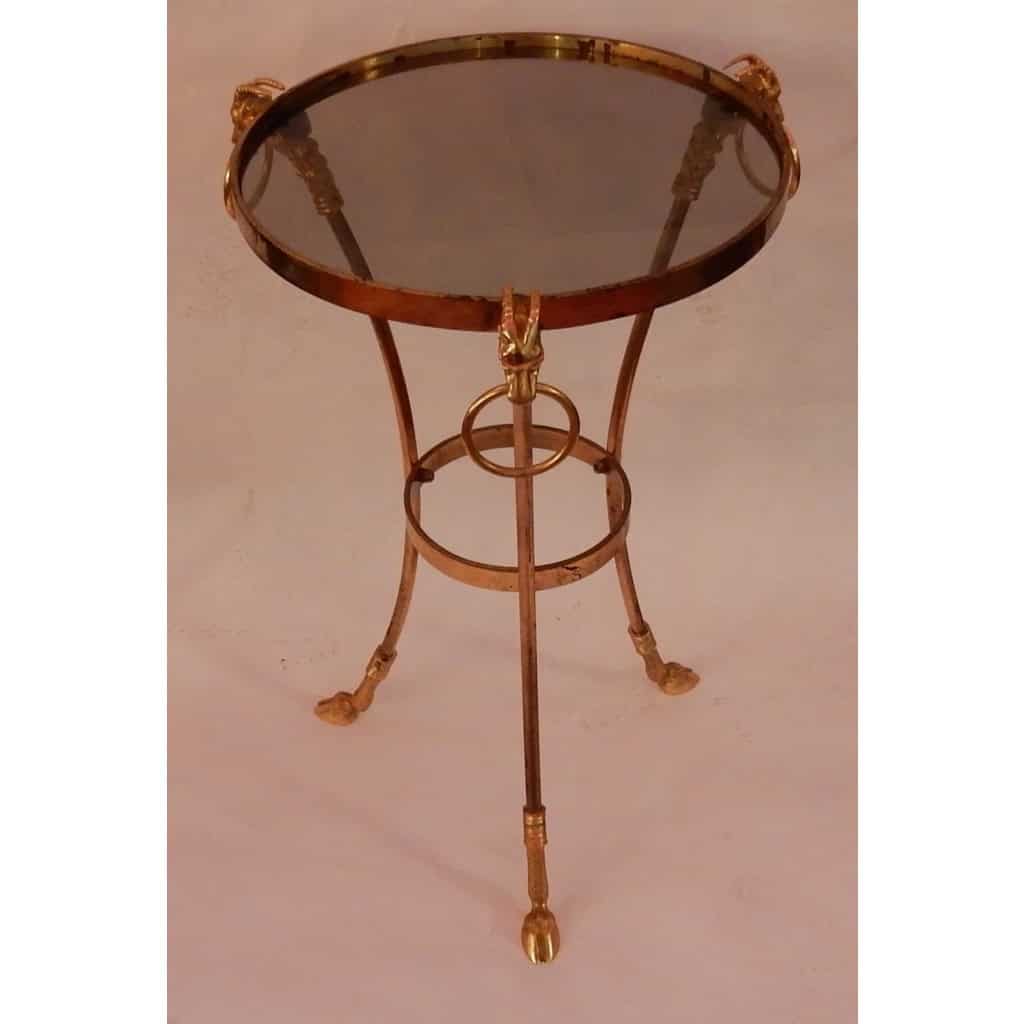 1950/70′ Guéridon Tripode En Bronze Doré Décor Napolleon 3 Maison Charles Orné De Têtes De Boucs | Biron |||||||||