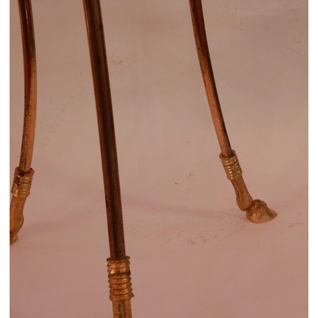 1950/70′ Guéridon Tripode En Bronze Doré Décor Napolleon 3 Maison Charles Orné De Têtes De Boucs | Biron 1950/70′ Guéridon Tripode En Bronze Doré Décor Napolleon 3 Maison Charles Orné De Têtes De Boucs