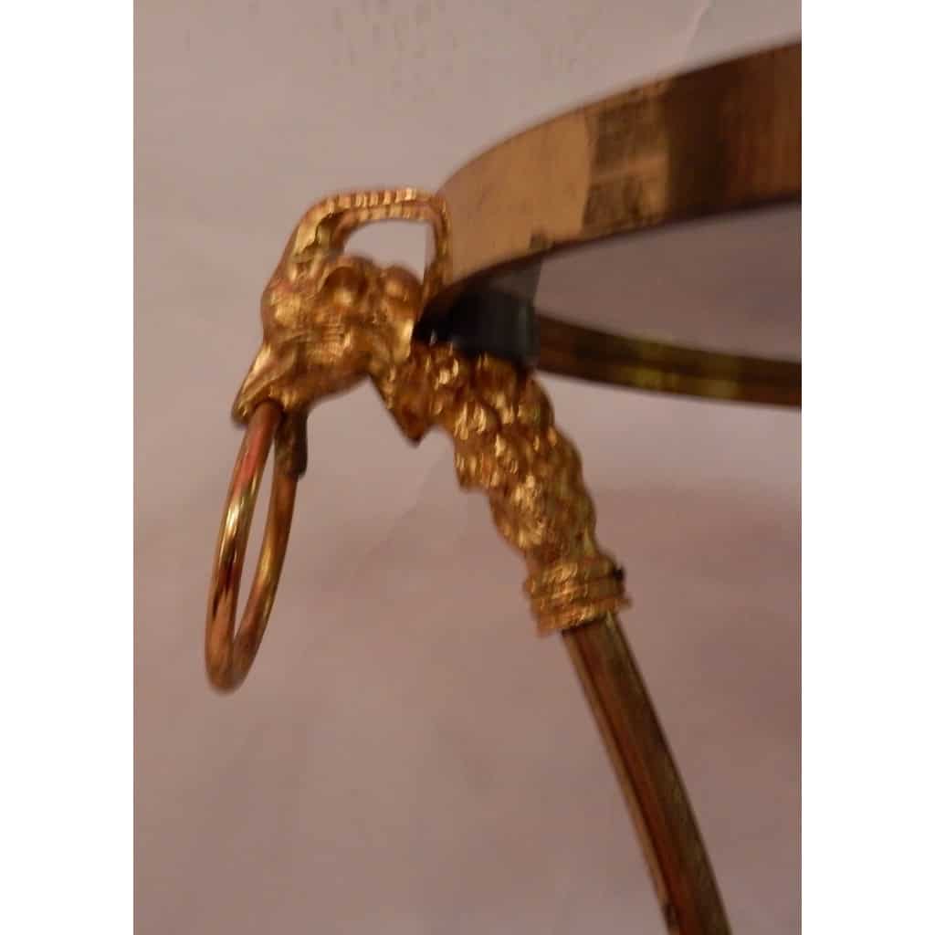 1950/70′ Guéridon Tripode En Bronze Doré Décor Napolleon 3 Maison Charles Orné De Têtes De Boucs | Biron 1950/70′ Guéridon Tripode En Bronze Doré Décor Napolleon 3 Maison Charles Orné De Têtes De Boucs
