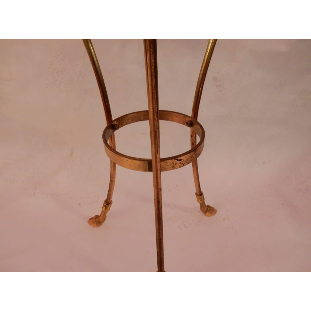 1950/70′ Guéridon Tripode En Bronze Doré Décor Napolleon 3 Maison Charles Orné De Têtes De Boucs | Biron 1950/70′ Guéridon Tripode En Bronze Doré Décor Napolleon 3 Maison Charles Orné De Têtes De Boucs