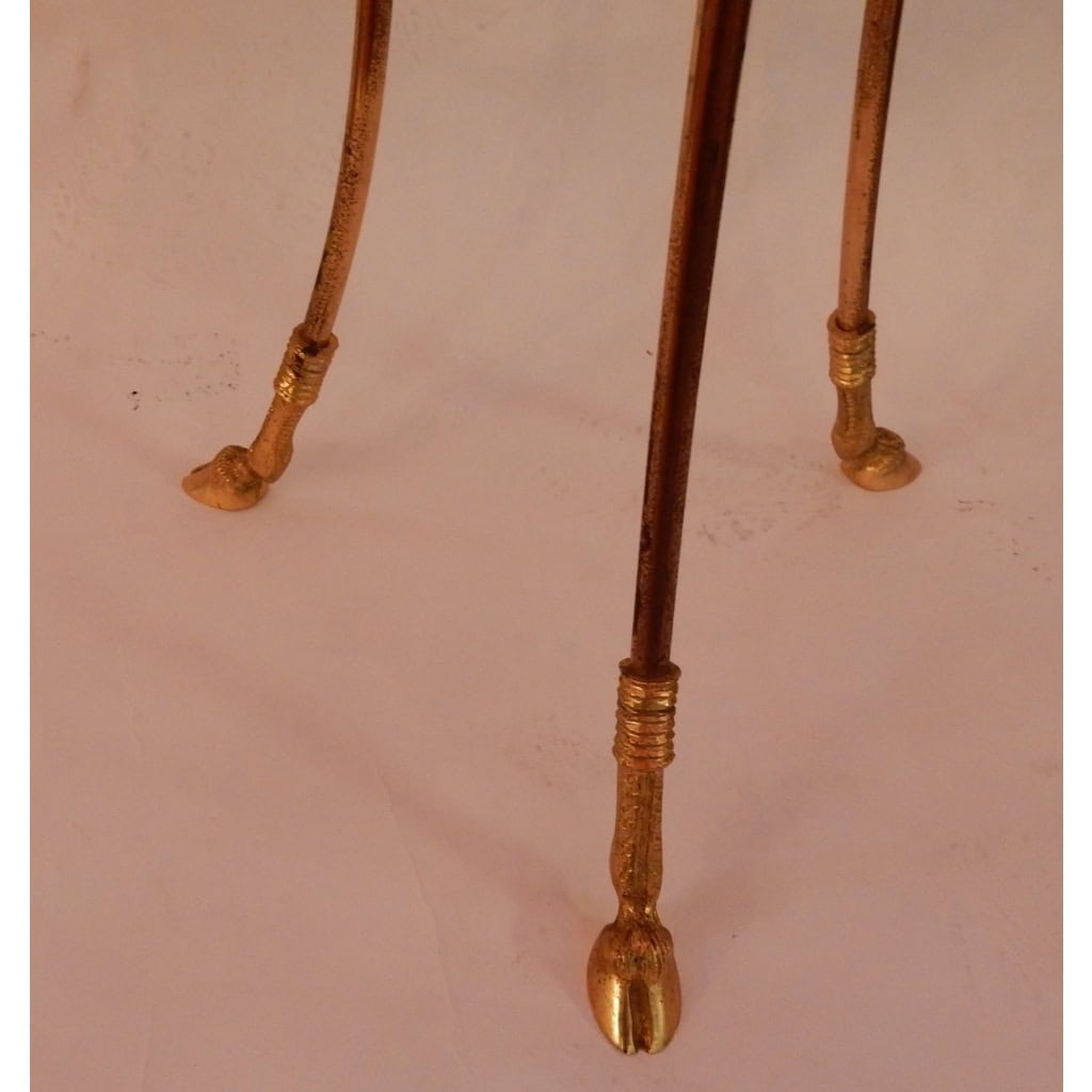 1950/70′ Guéridon Tripode En Bronze Doré Décor Napolleon 3 Maison Charles Orné De Têtes De Boucs | Biron 1950/70′ Guéridon Tripode En Bronze Doré Décor Napolleon 3 Maison Charles Orné De Têtes De Boucs