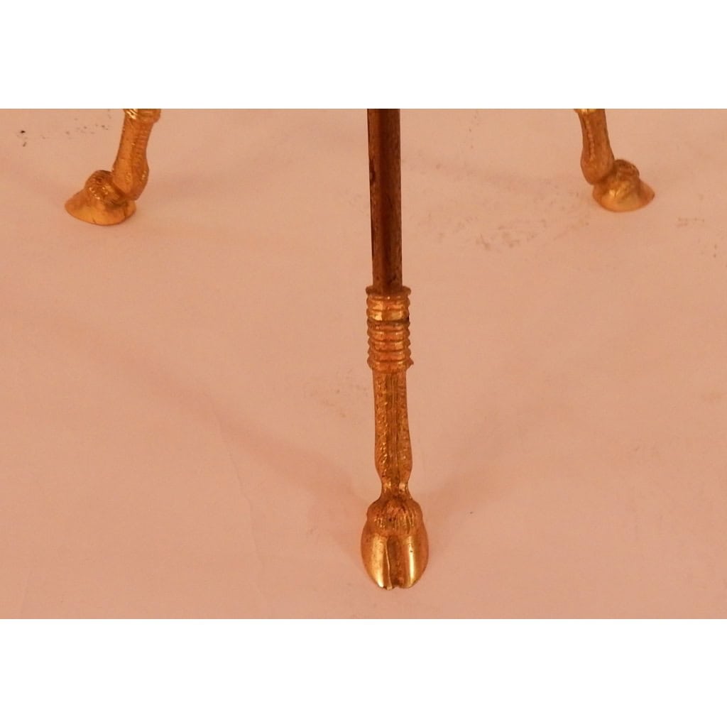 1950/70′ Guéridon Tripode En Bronze Doré Décor Napolleon 3 Maison Charles Orné De Têtes De Boucs | Biron 1950/70′ Guéridon Tripode En Bronze Doré Décor Napolleon 3 Maison Charles Orné De Têtes De Boucs