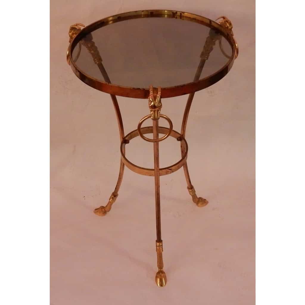 1950/70′ Guéridon Tripode En Bronze Doré Décor Napolleon 3 Maison Charles Orné De Têtes De Boucs | Biron 1950/70′ Guéridon Tripode En Bronze Doré Décor Napolleon 3 Maison Charles Orné De Têtes De Boucs