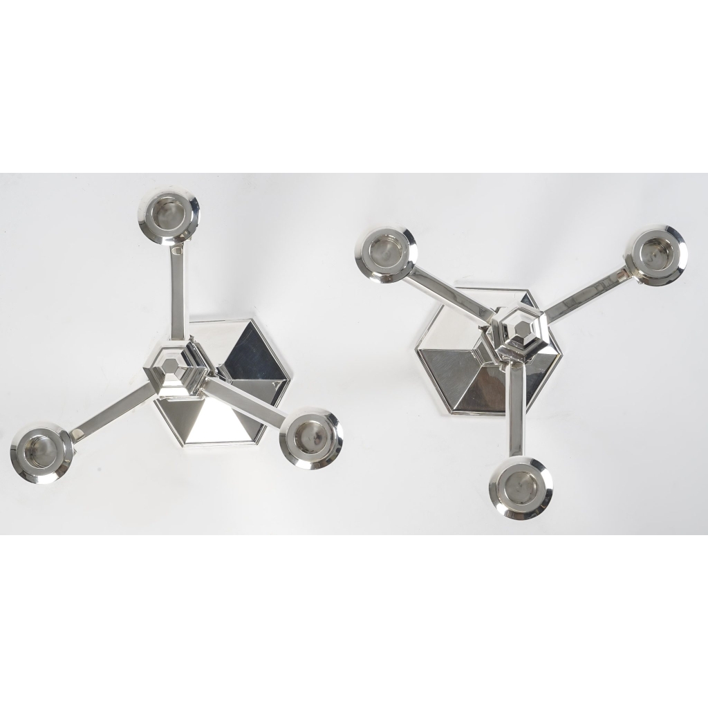 Paire de Candélabres Bougeoirs Art Déco Moderniste argent massif de Jean E. PUIFORCAT | Biron Paire de Candélabres Bougeoirs Art Déco Moderniste argent massif de Jean E. PUIFORCAT