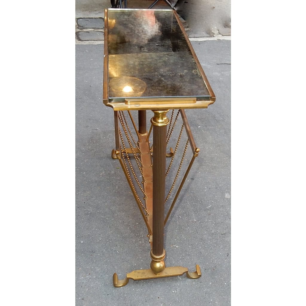1970′ Porte Revue Maison Jansen en Bronze Doré, Plateau Miroir Oxydé 4