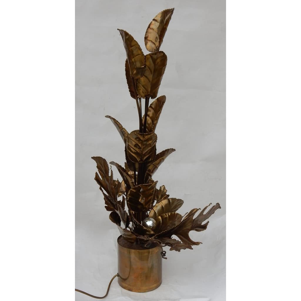 1970′ Plante Éclairante en Laiton Maison Jansen 2 Ampoules