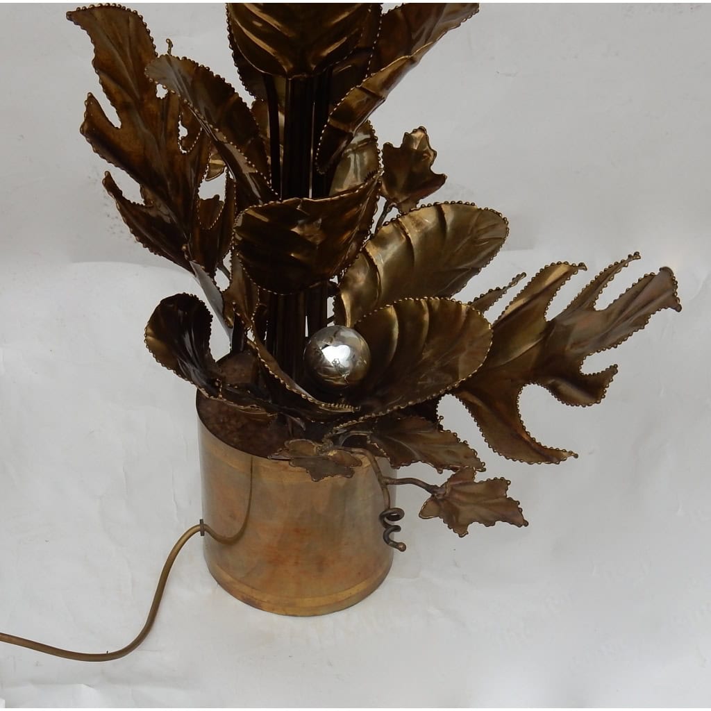 1970′ Plante Éclairante en Laiton Maison Jansen 2 Ampoules