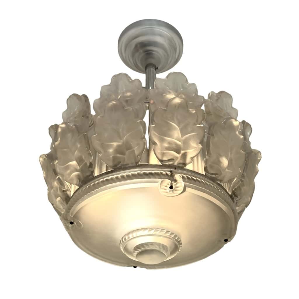 Lustre Suspension « Chêne » cristal blanc de Marc LALIQUE | Biron Lustre Suspension "Chêne" cristal blanc de Marc LALIQUE