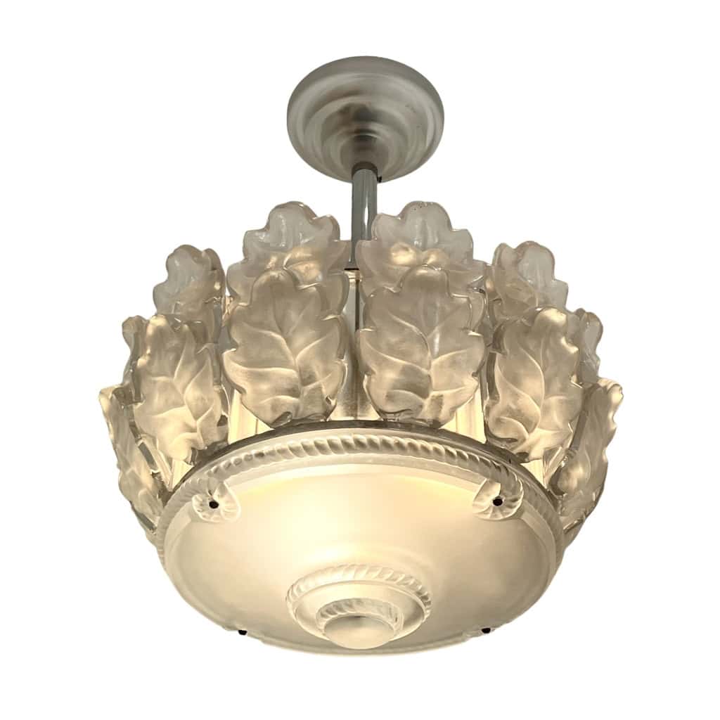 Lustre Suspension « Chêne » cristal blanc de Marc LALIQUE | Biron Lustre Suspension "Chêne" cristal blanc de Marc LALIQUE