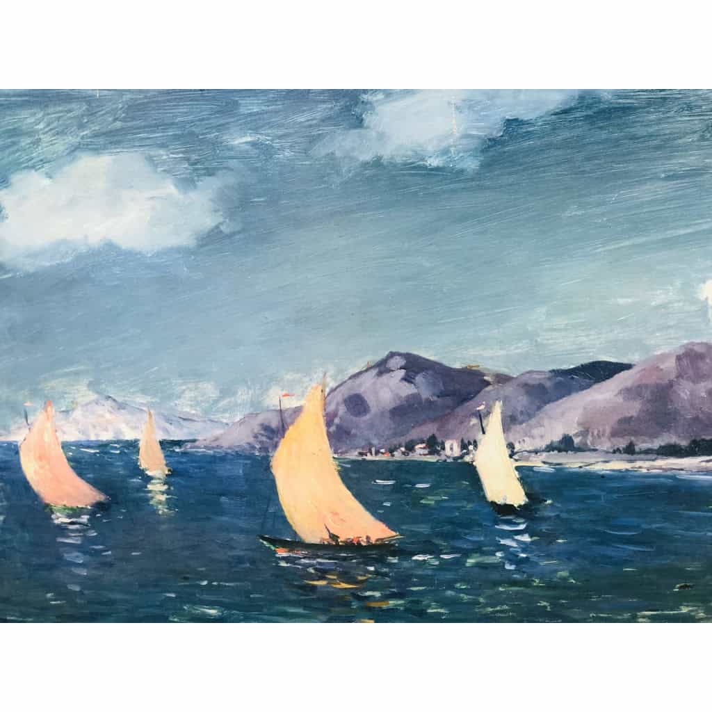 COSSON Marcel Peinture 20è siècle Voiliers en bord de mer Huile sur panneau signée Certificat d’authenticité | Biron COSSON Marcel Peinture 20è siècle Voiliers en bord de mer Huile sur panneau signée Certificat d'authenticité