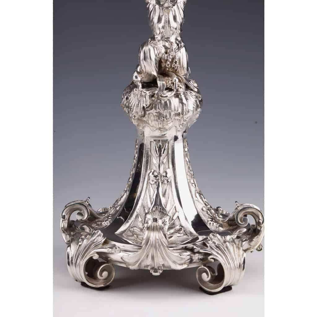 ORFEVRE MERITE – Paire de candélabres zoomorphe en argent massif XIXe siècle | Biron 