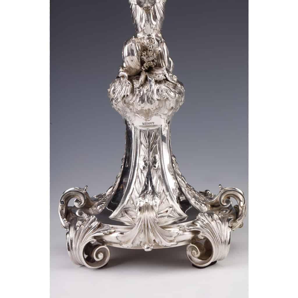 ORFEVRE MERITE – Paire de candélabres en argent massif XIXe | Biron 