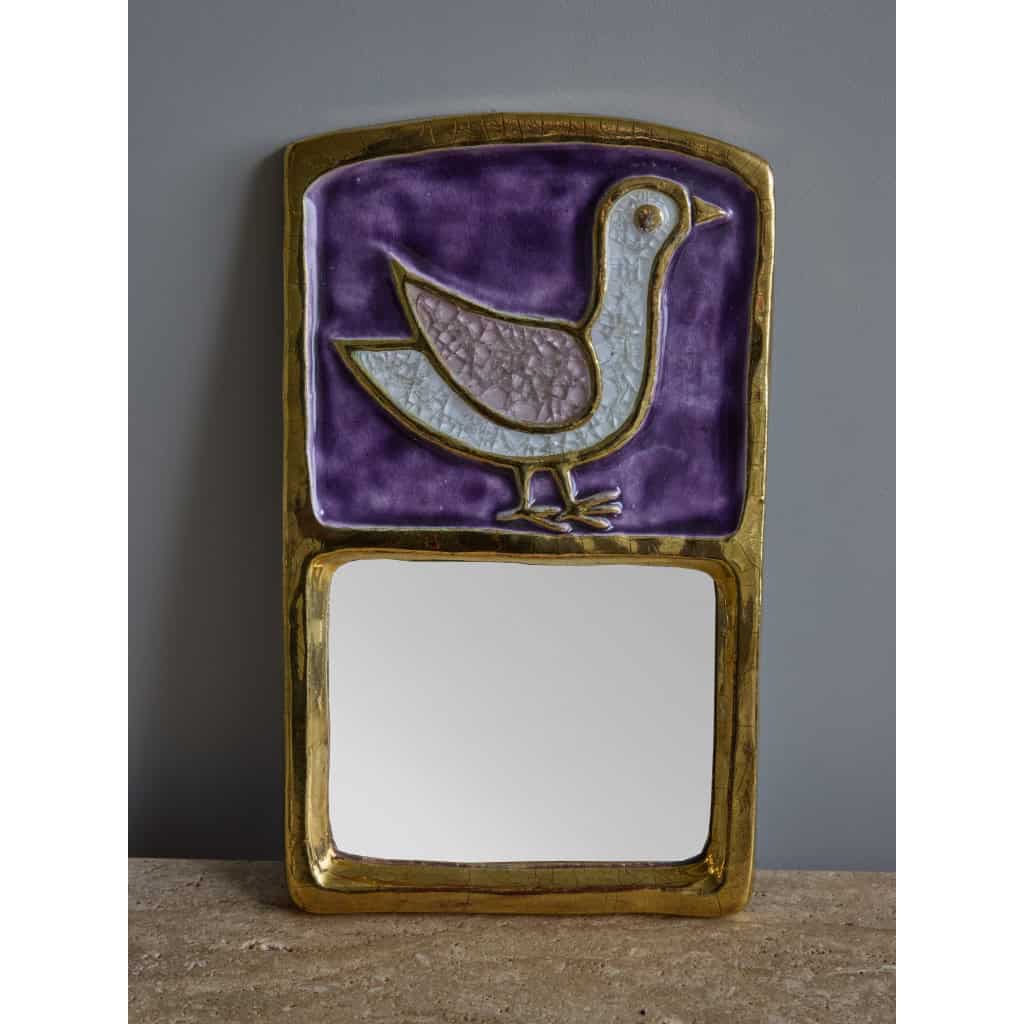 Mithe Espelt Purple Ceramic and Bird Decor Mirror | Biron 