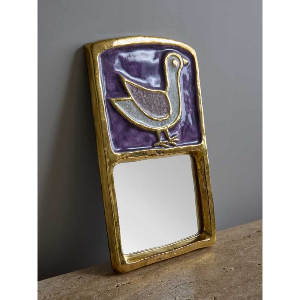 Mithe Espelt Purple Ceramic and Bird Decor Mirror | Biron 