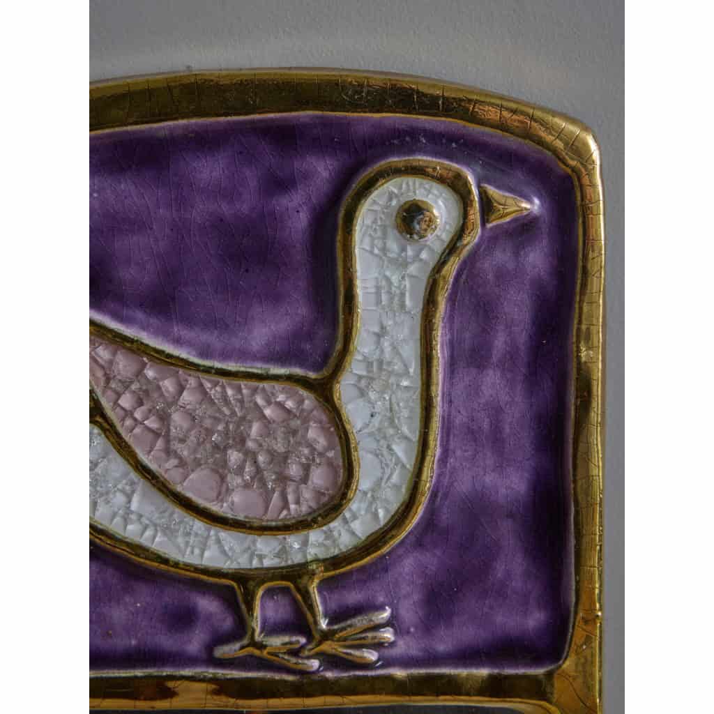 Mithe Espelt Purple Ceramic and Bird Decor Mirror | Biron 