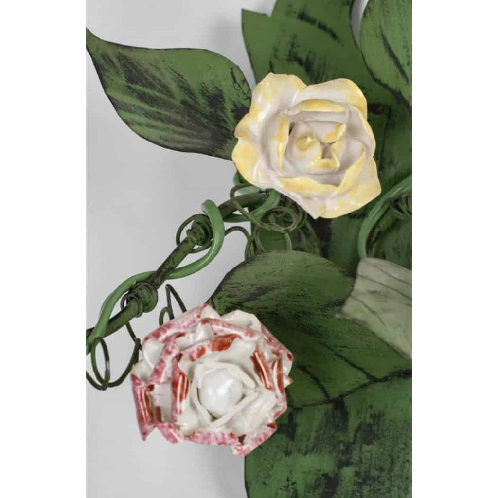 1960 Paire d’appliques à fleurs en porcelaine « liseron » de Maison Honoré | Biron 