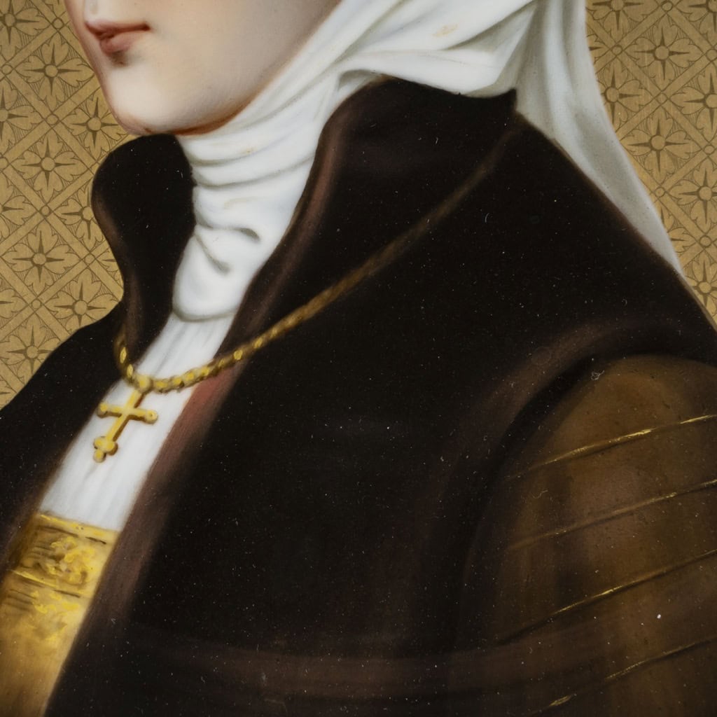 Superbe plat en porcelaine allemande du XIXᵉ siècle, à décor raffiné d’un portrait féminin. | Biron 