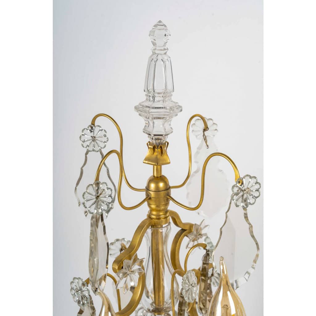 Paire de girandoles de style Louis XV en bronze doré et décor de cristal Baccarat vers 1880 | Biron 
