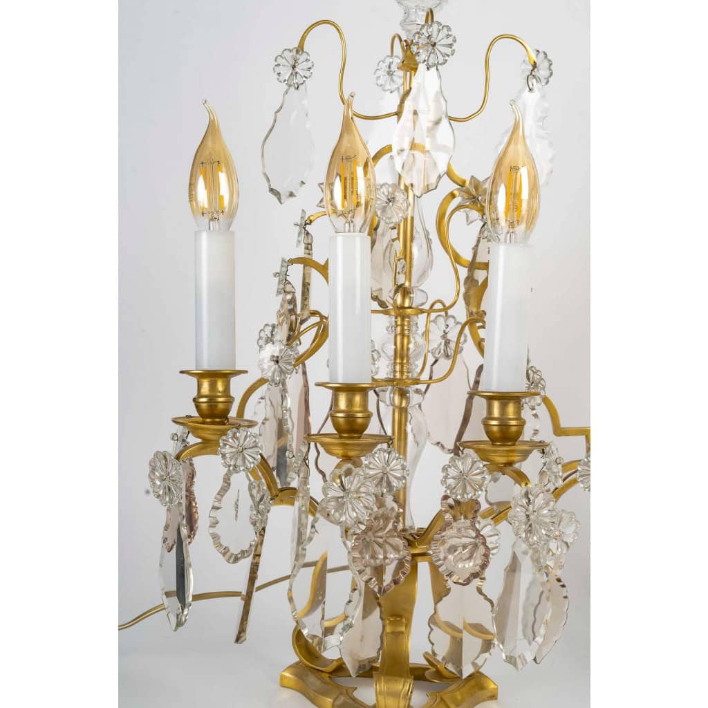 Paire de girandoles de style Louis XV en bronze doré et décor de cristal Baccarat vers 1880 | Biron 