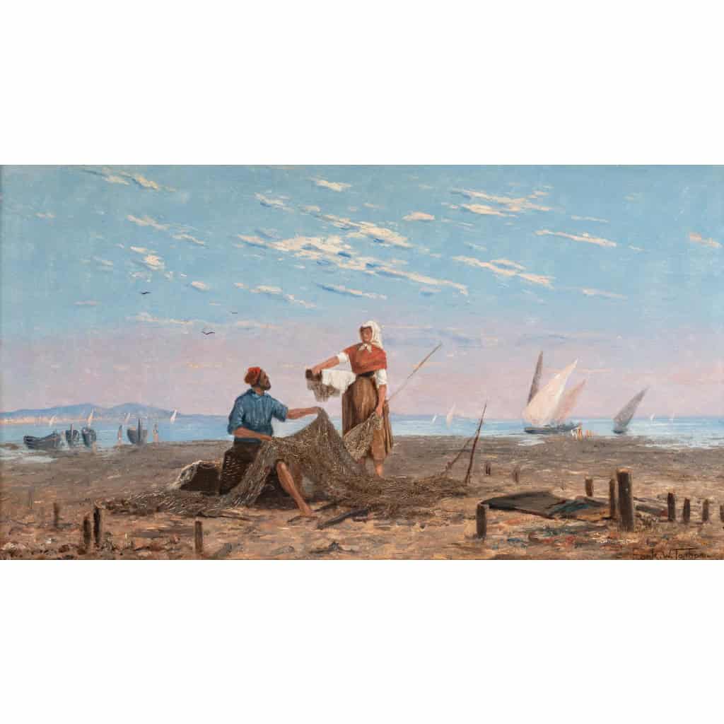 Frank William Warwick Topham (1838-1924) Capri La réparation des filets huile sur panneau vers 1863 | Biron 