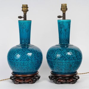 Théodore DECK (1823-1891) Paire de lampes « bleu Deck » circa 1870
