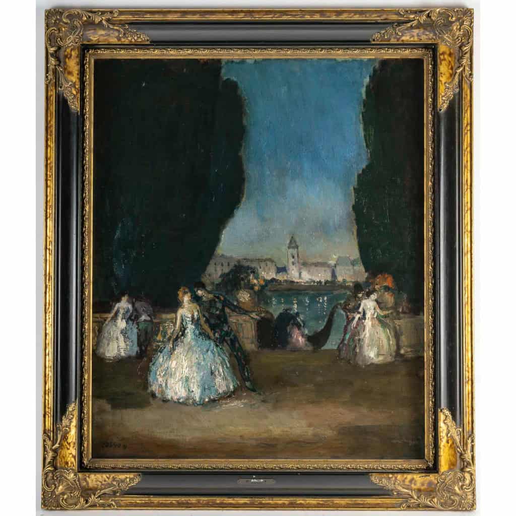 Marcel Cosson (1878-1956) Arlequin et Colombine à Venise huile sur toile vers 1900 | Biron 