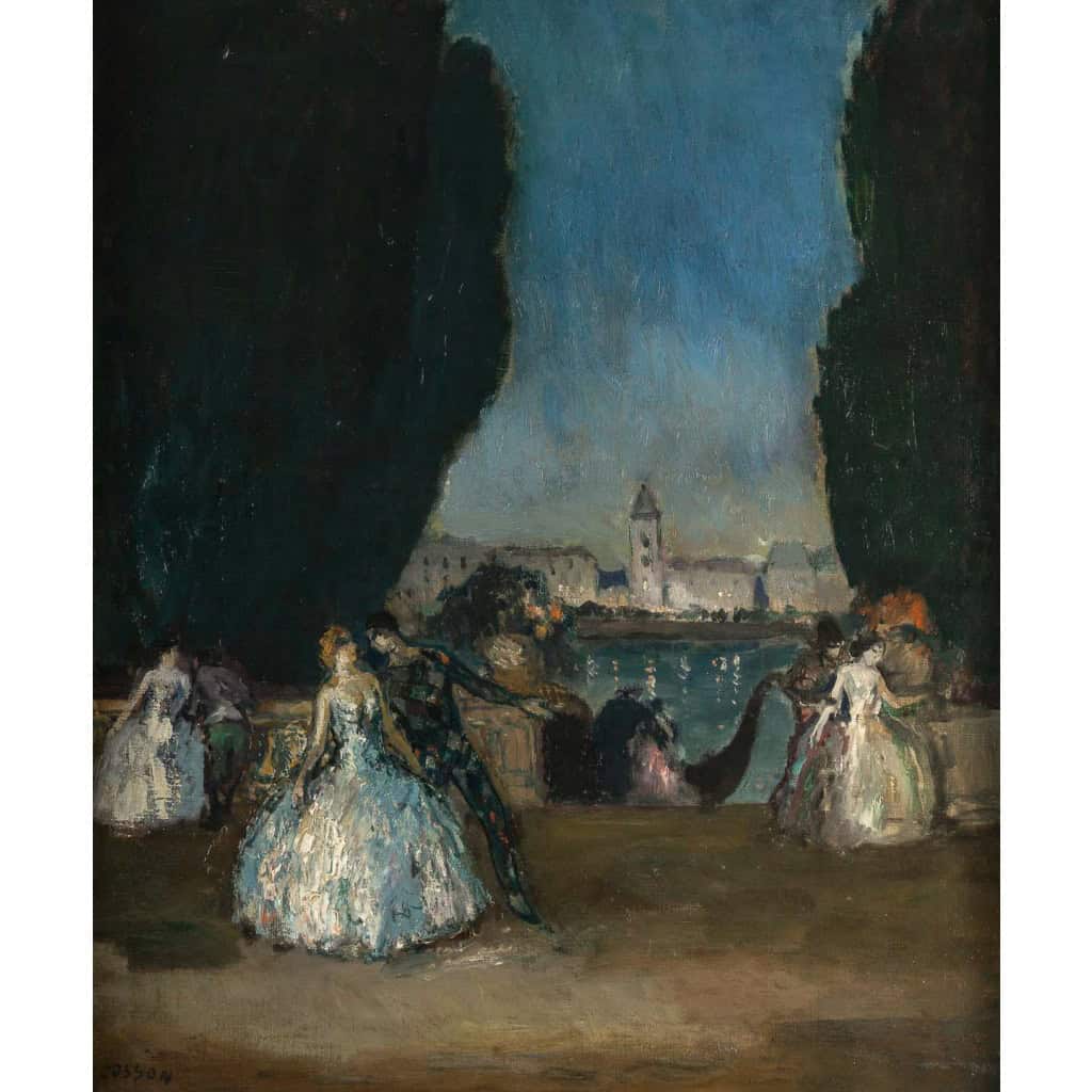 Marcel Cosson (1878-1956) Arlequin et Colombine à Venise huile sur toile vers 1900 | Biron 