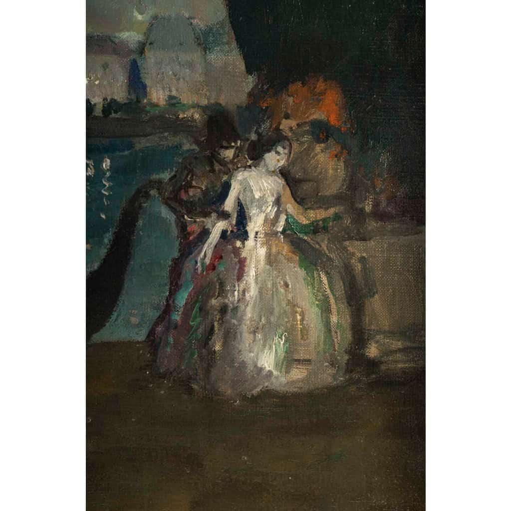 Marcel Cosson (1878-1956) Arlequin et Colombine à Venise huile sur toile vers 1900 | Biron 