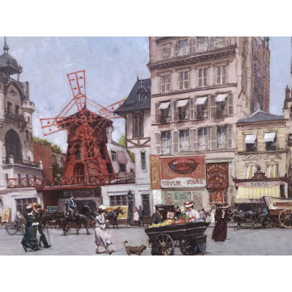 Leon ZEYTLINE Ecole Russe 20è Siècle Vue De Paris Le Moulin Rouge Huile Sur Toile Signée Certificat Catalogue raisonné | Biron 