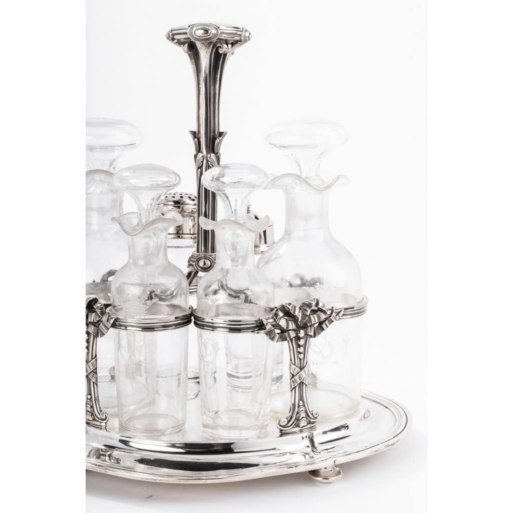 Orfèvre ODIOT – Huilier / Vinaigrier en argent massif/cristal fin XIXè | Biron 