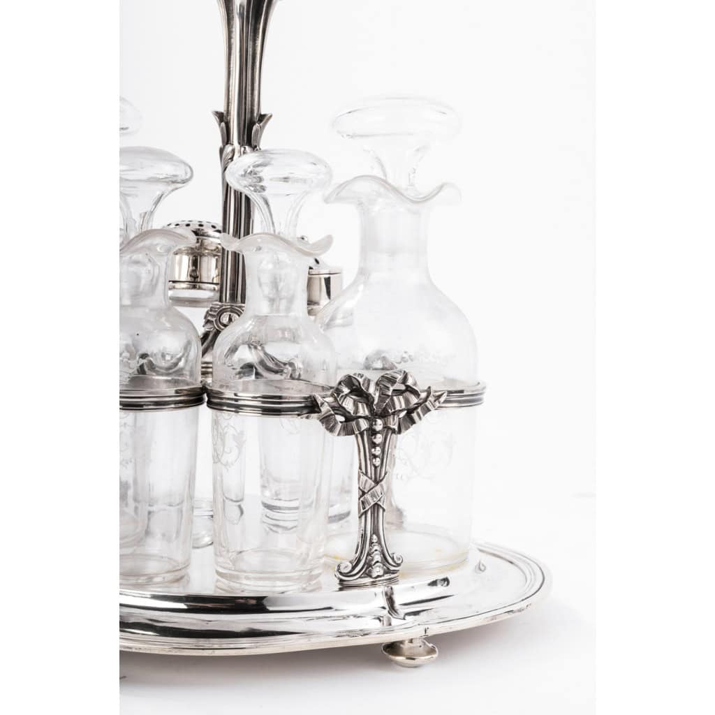Orfèvre ODIOT – Huilier / Vinaigrier en argent massif/cristal fin XIXè | Biron 