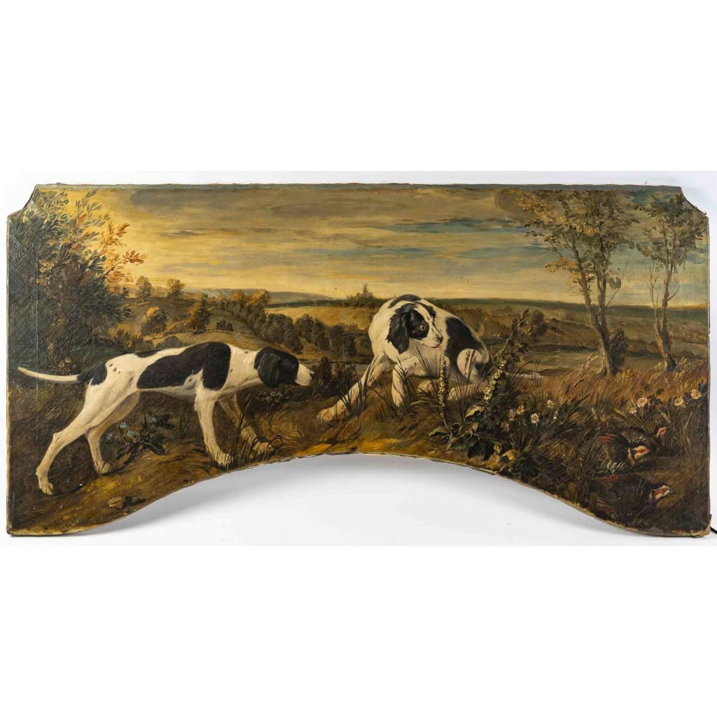Les chiens de chasse marquant l’arrêt importante huile sur toile dans le gout de Desportes vers 1850 | Biron 