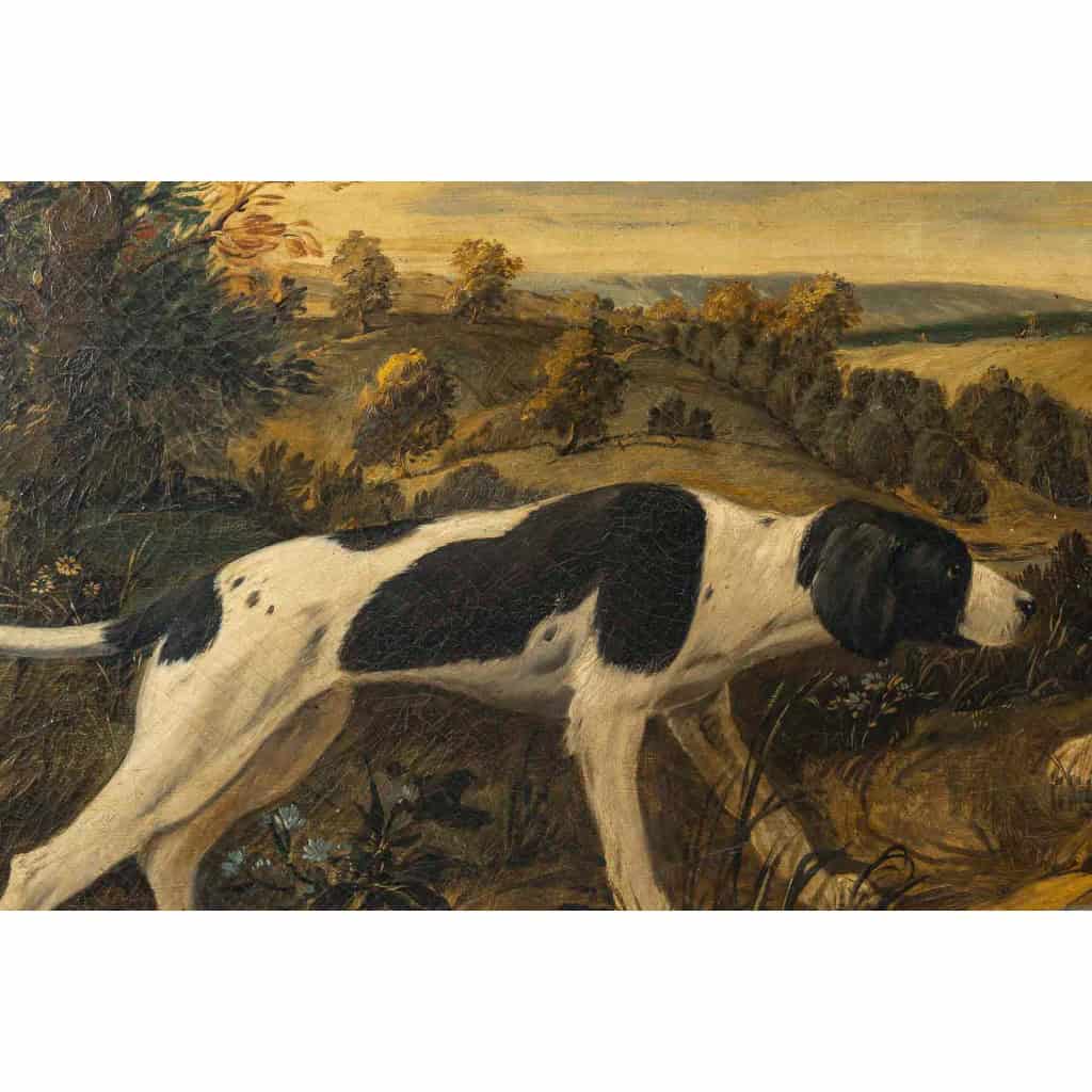 Les chiens de chasse marquant l’arrêt importante huile sur toile dans le gout de Desportes vers 1850 | Biron 