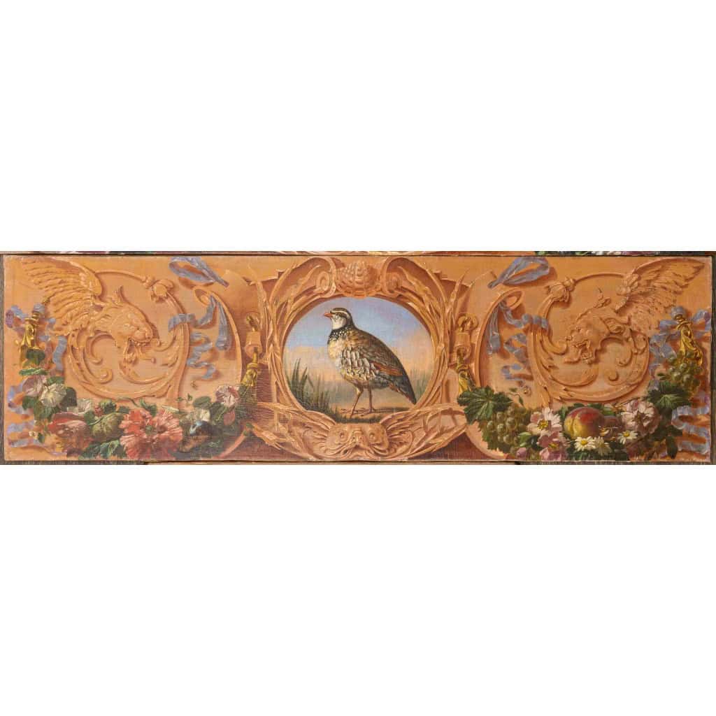 Alphonse Carrière (1808-1881) – Décor de boiserie composé de six Natures Mortes aux oiseaux Vers 1850-1860 | Biron 