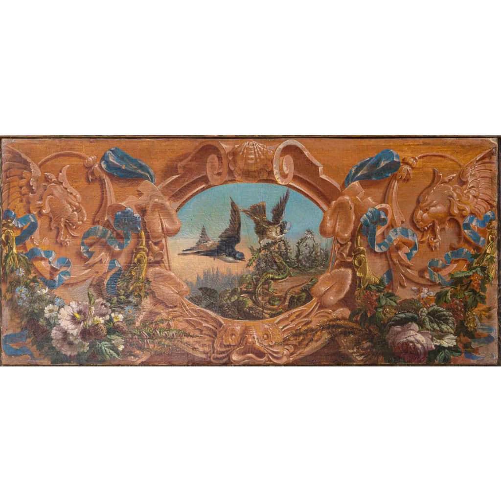 Alphonse Carrière (1808-1881) – Décor de boiserie composé de six Natures Mortes aux oiseaux Vers 1850-1860 | Biron 