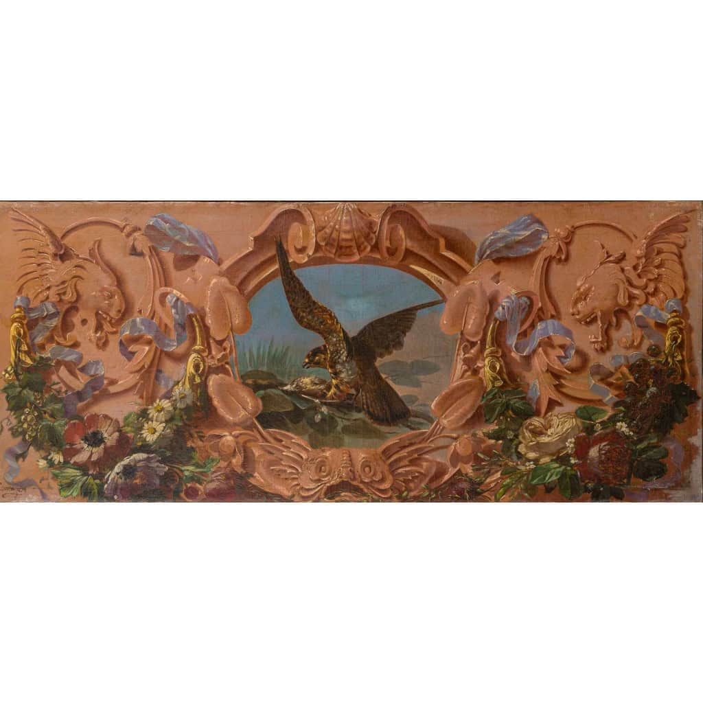 Alphonse Carrière (1808-1881) – Décor de boiserie composé de six Natures Mortes aux oiseaux Vers 1850-1860 | Biron 
