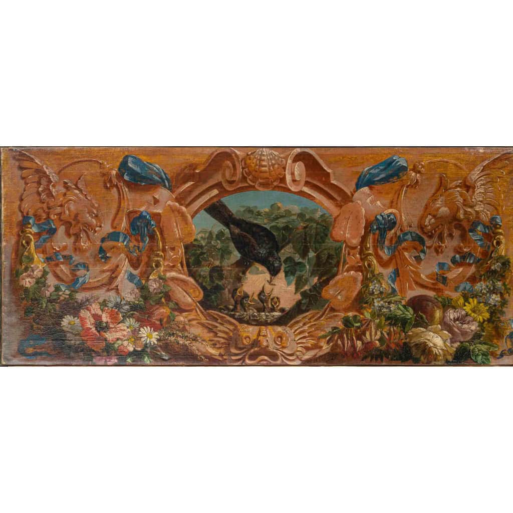 Alphonse Carrière (1808-1881) – Décor de boiserie composé de six Natures Mortes aux oiseaux Vers 1850-1860 | Biron 