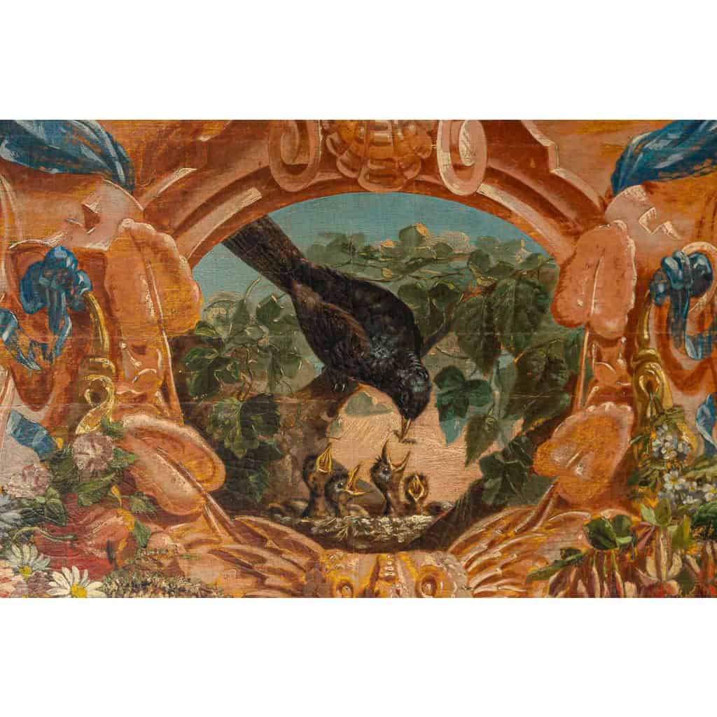 Alphonse Carrière (1808-1881) – Décor de boiserie composé de six Natures Mortes aux oiseaux Vers 1850-1860 | Biron 