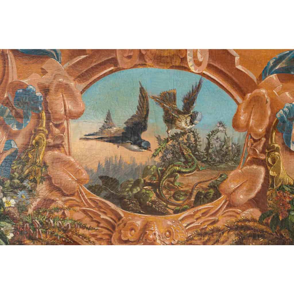 Alphonse Carrière (1808-1881) – Décor de boiserie composé de six Natures Mortes aux oiseaux Vers 1850-1860 | Biron 