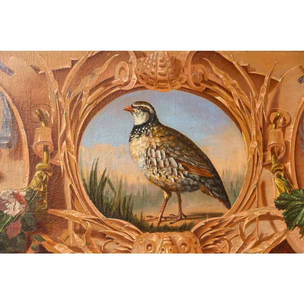Alphonse Carrière (1808-1881) – Décor de boiserie composé de six Natures Mortes aux oiseaux Vers 1850-1860 | Biron 