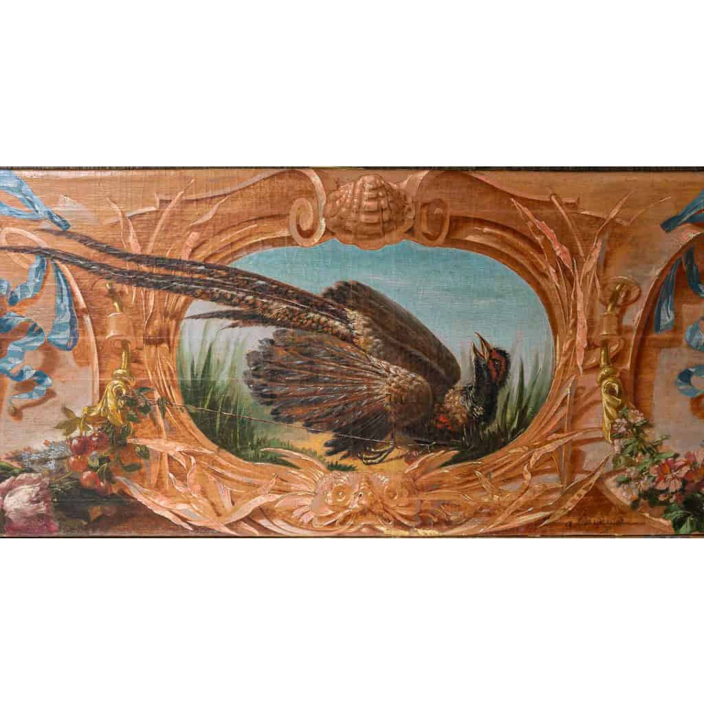 Alphonse Carrière (1808-1881) – Décor de boiserie composé de six Natures Mortes aux oiseaux Vers 1850-1860 | Biron 