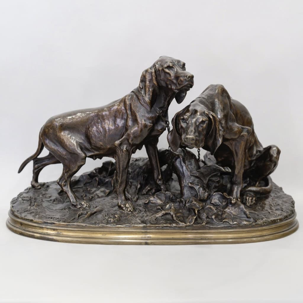 Groupe En Bronze « Chiens Saintongeois Au Repos » , Pierre – Jules Mêne (1810-1879) | Biron 