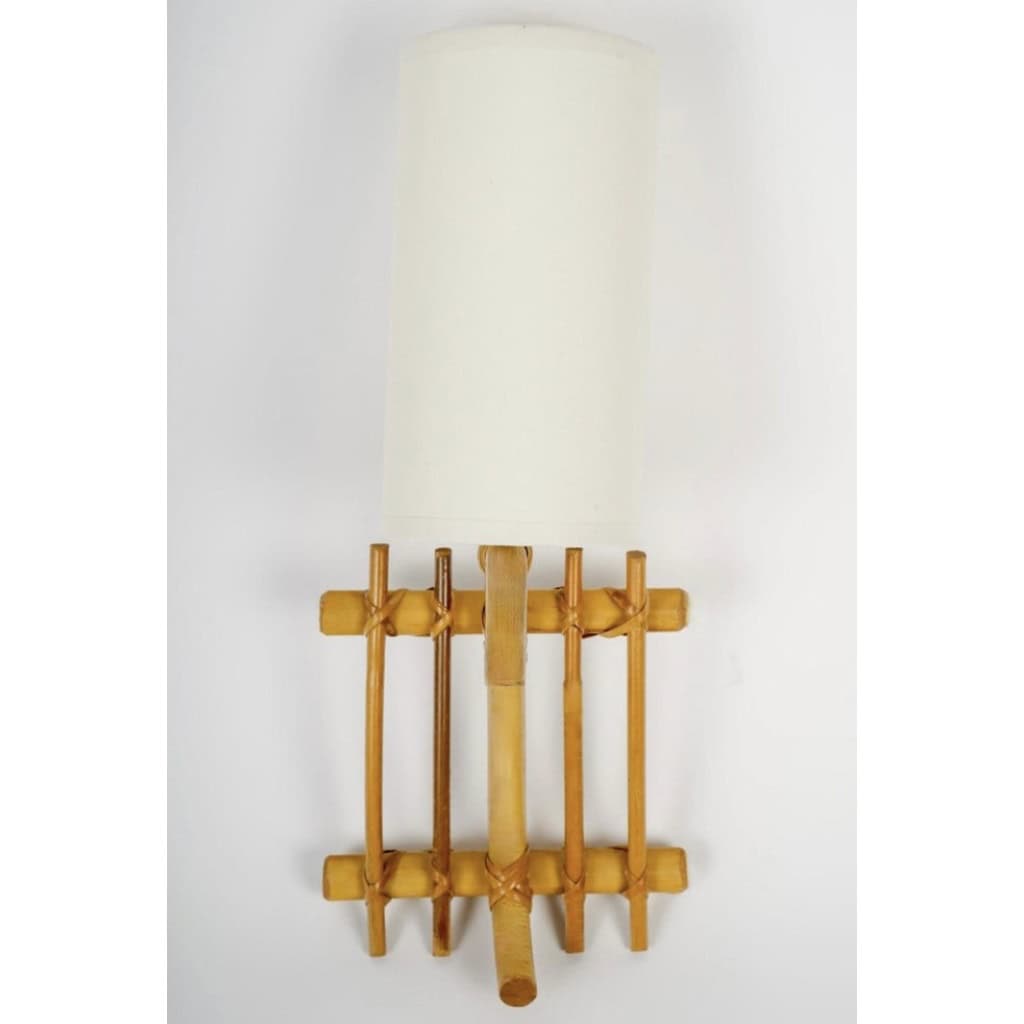 1950 Paire d’appliques en rotin Louis Sognot | Biron 