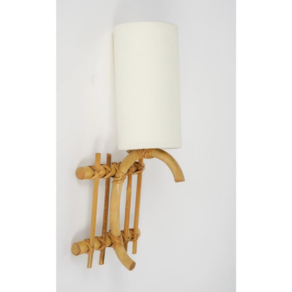 1950 Paire d’appliques en rotin Louis Sognot | Biron 