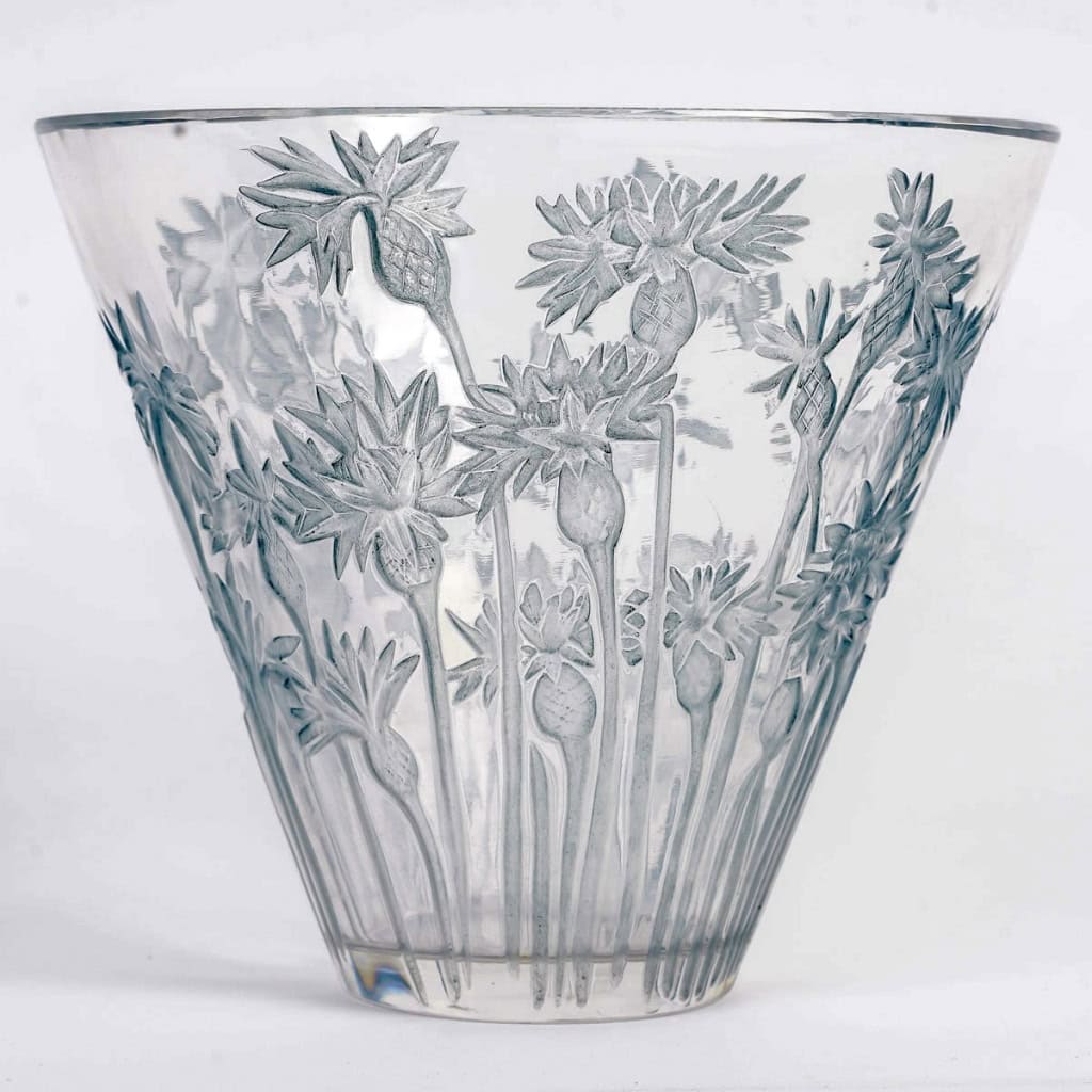Vase « Bluets » verre blanc patiné bleu de René LALIQUE | Biron 