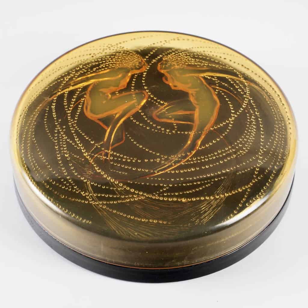 Boîte « Deux Sirènes » verre orange opalescent de René LALIQUE | Biron 