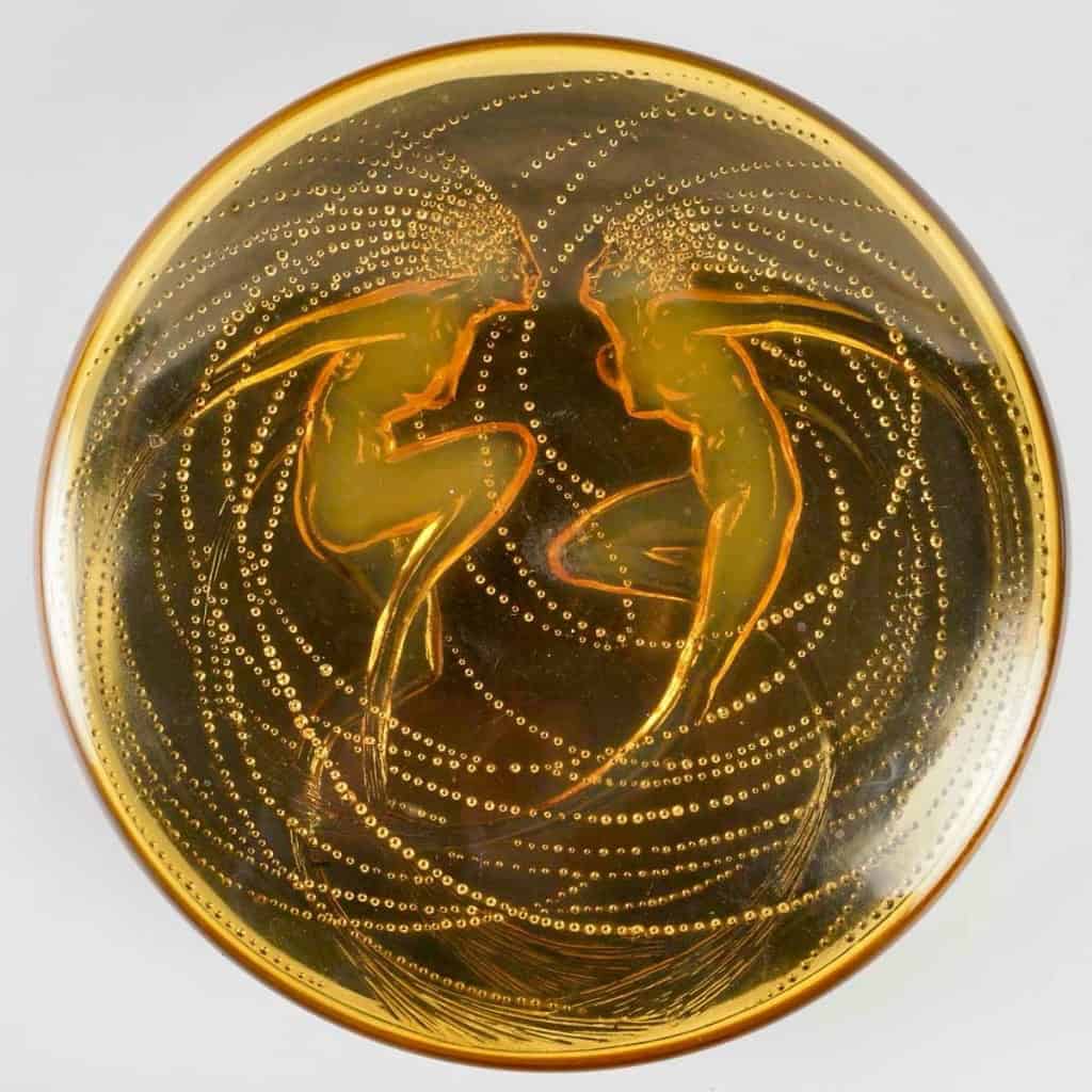 Boîte « Deux Sirènes » verre orange opalescent de René LALIQUE | Biron 