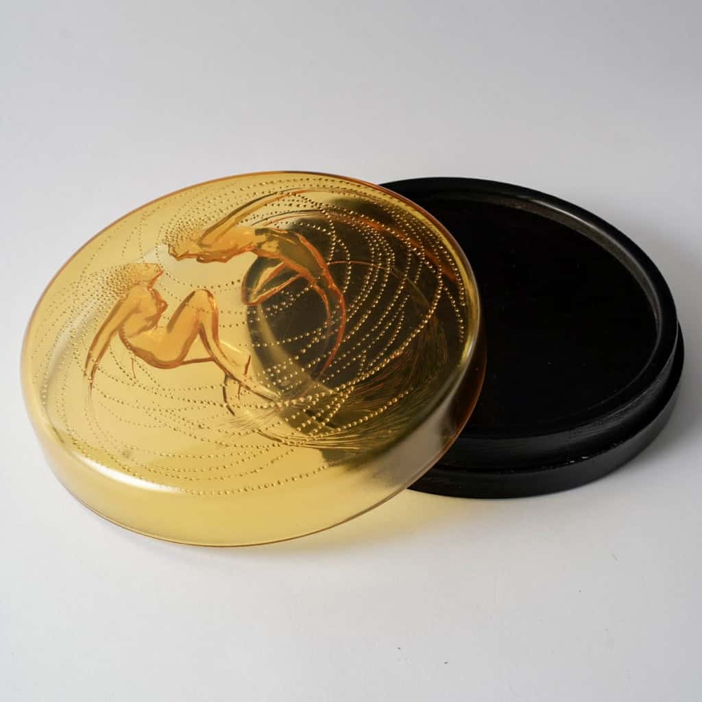 Boîte « Deux Sirènes » verre orange opalescent de René LALIQUE | Biron 